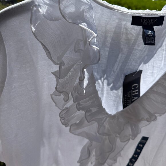 Chaps Women's Plus Size Pullover Cotton Top with Ruffle V-Neck NWT - Picture 5 of 13